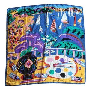 Vintage Scarf Artist's Studio Hand Painted Pure Silk Scarf by Ken Done Made in J